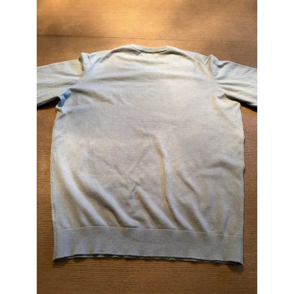 James Pringle Premium Mens V-Neck Sweater Light Blue/Grey Fine Knit Size Large